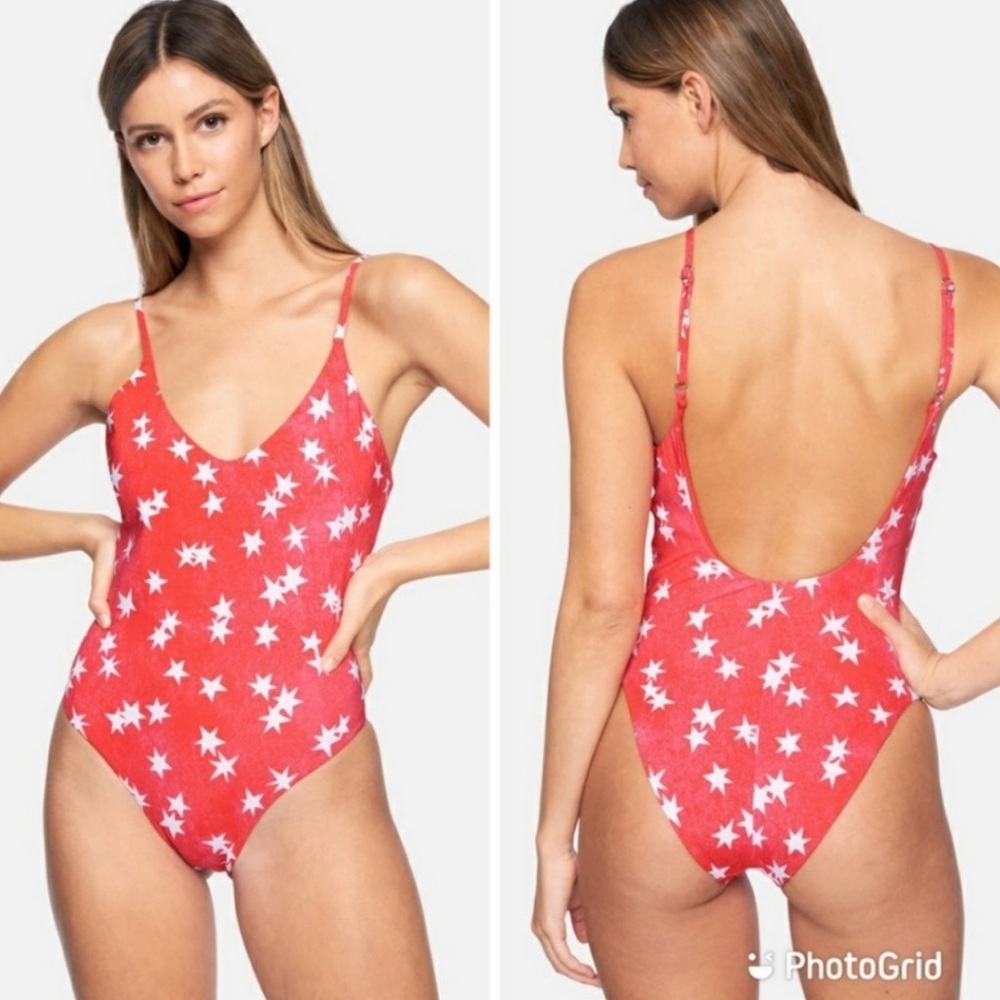 NEW Hurley Star Spangled Low Back One Piece Swimsuit Bathing Suit Large